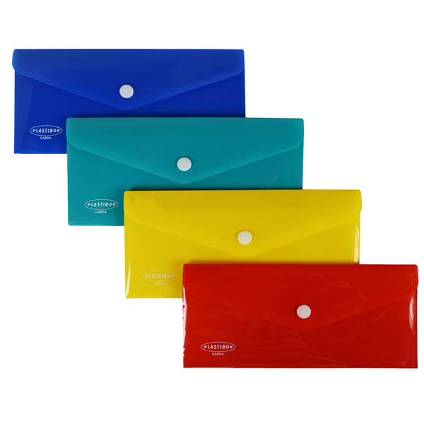  Busta con bottone - PP - 22,5 x 12,5 cm - colori assortiti - Plastibor 