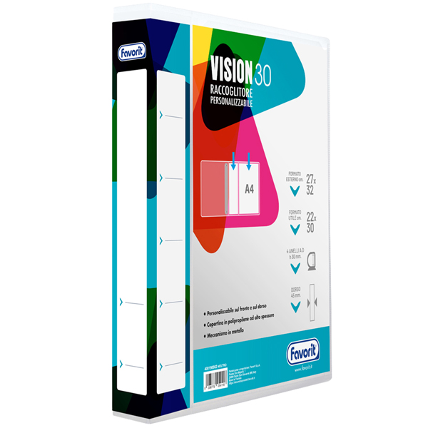  Raccoglitore personalizzabile Vision - 22 x 30 cm - 4 anelli a D 30 mm - dorso 4,5 cm - neutro - Favorit 