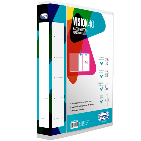 Raccoglitore personalizzabile Vision - 22 x 30 cm - 4 anelli a D 40 mm - dorso 6 cm - neutro - Favorit 