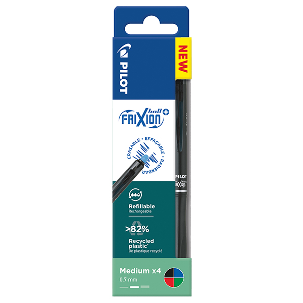  Penna a sfera a scatto FrixionBall+ - punta 0,7mm - colori assortiti - Pilot - conf. 4 pezzi 