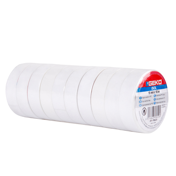  Nastro adesivo isolante - 15mm x 10 m - PVC - bianco - Geko 
