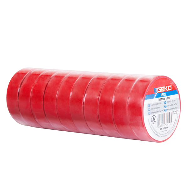  Nastro adesivo isolante - 15mm x 10 m - PVC - rosso - Geko 