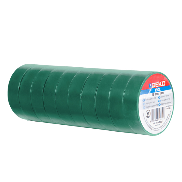  Nastro adesivo isolante - 15mm x 10 m - PVC - verde - Geko 