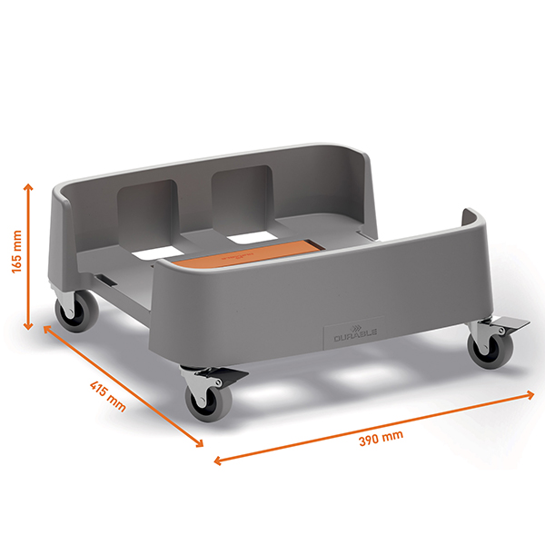  Carrello quadrato per bidoni DURABIN da 90L - 4 ruote - 39 × 16,5 × 41,5 cm - rPP - Durable 