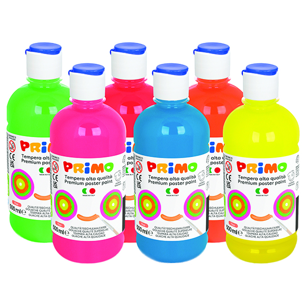  Tempera brillante perlata - 500ml - colori fluo assortiti - Primo - box 6 colori 