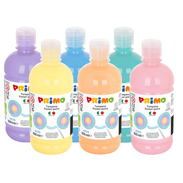  Tempera brillante perlata - 500ml - colori pastel assortiti - Primo - box 6 colori 