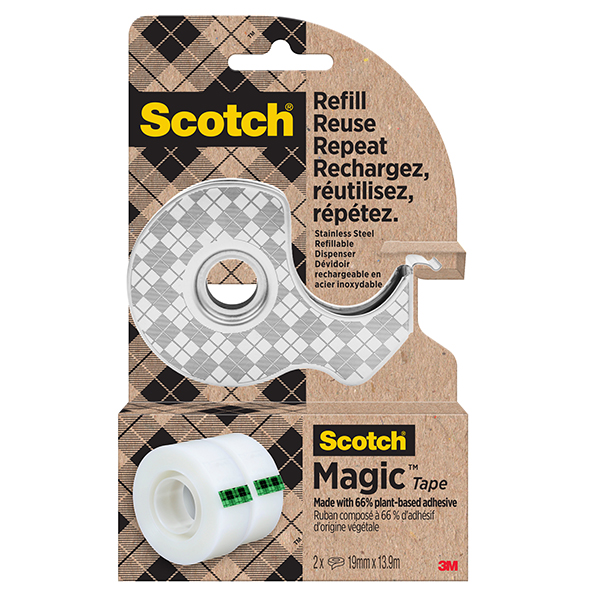  Dispenser di nastro adesivo - 2 rotoli Scotch Magic inclusi - acciaio - Scotch 