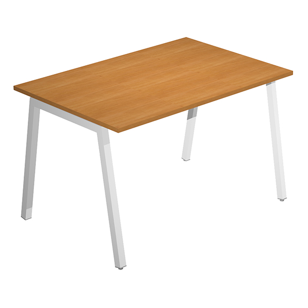  Scrivania lineare Easy - struttura bianca - gambe inclinate - 120 x 80 cm - noce chiaro 