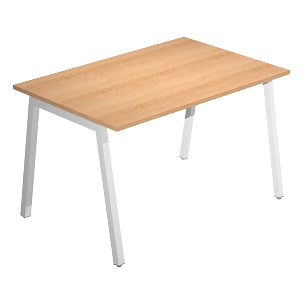  Scrivania lineare Easy - struttura bianca - gambe inclinate - 120 x 80 cm - faggio 