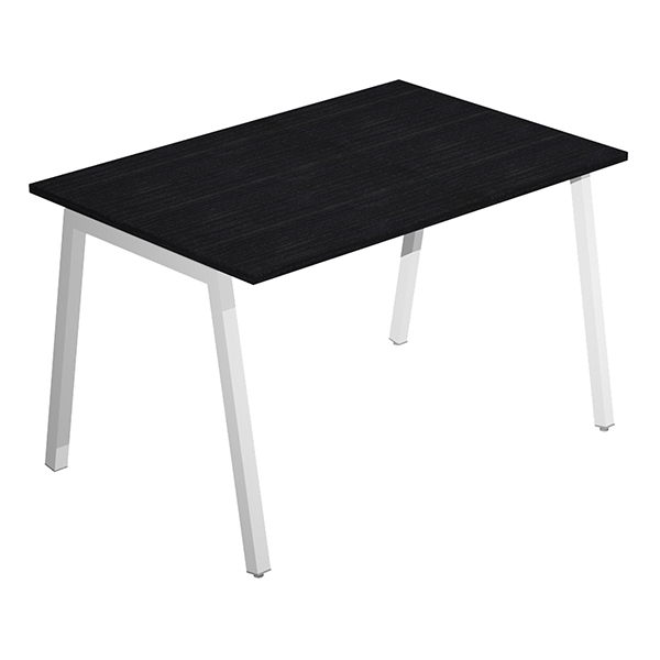  Scrivania lineare Easy - struttura bianca - gambe inclinate - 120 x 80 cm - nero venato 