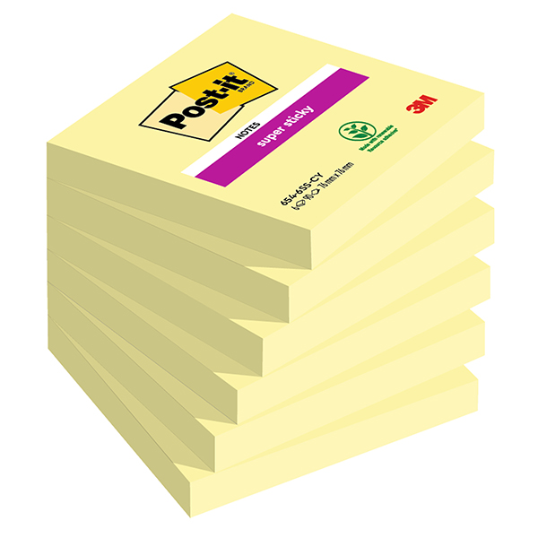  Blocco Post-it Super Sticky - 654-6SS-CY - 76 x 76 mm - giallo Canary - 90 fogli - Post-it - conf. 6 pezzi 