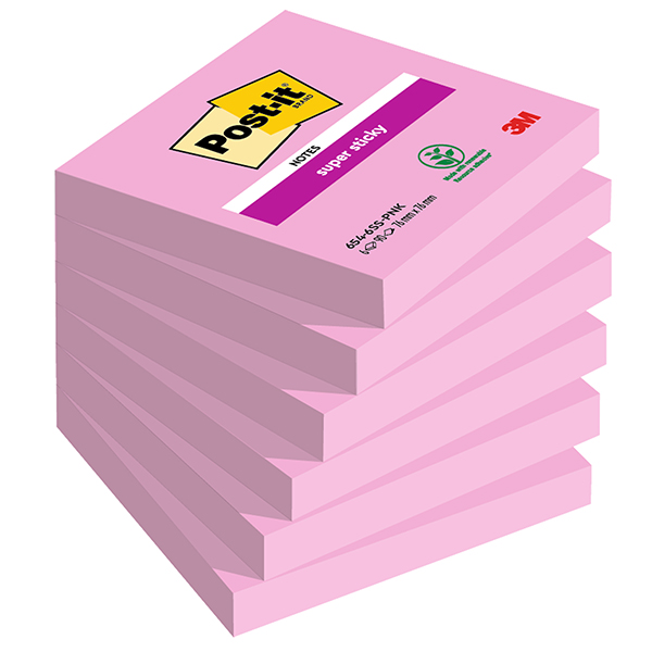  Cf. 6pz 90 foglietti Post-it® Super Sticky 76x76mm 654-6SS rosa 