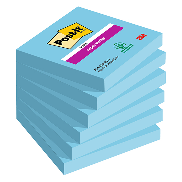  Blocco Post-it Super Sticky - 654-6SS-BLU - 76 x 76 mm - blu - 90 fogli - Post-it - conf. 6 pezzi 