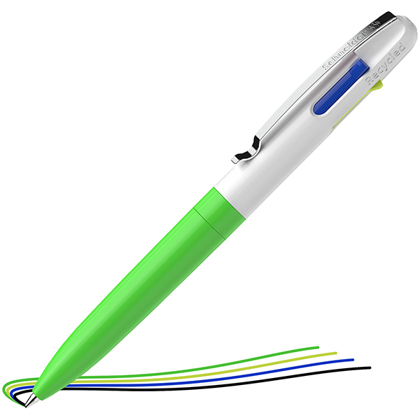  Penna a sfera Take 4 - punta media - 4 colori - fusto verde fluo - Schneider 
