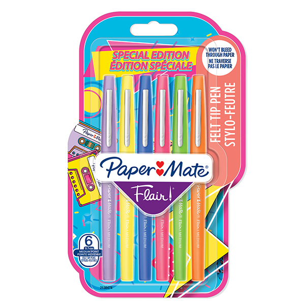  Pennarello Flair Nylon - punta feltro - 1,10mm - colori assortiti Retrò - Papermate - conf. 6 pezzi 