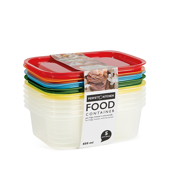  Contenitori alimenti – 203 x 137 x 64 mm – 850 ml - PP - Perfetto – conf. 5 pezzi 