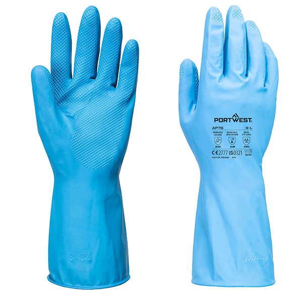  Guanti per alimenti protezione chimica B - M - lattice - leggeri - azzurro - Portwest - conf. 12 pezzi 