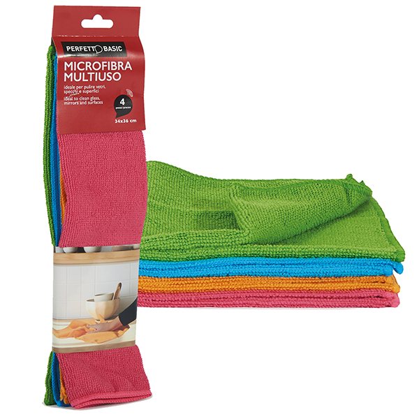  Panno microfibra - multiuso - 34 x 36 cm - Perfetto Basic - conf. 4 pezzi 