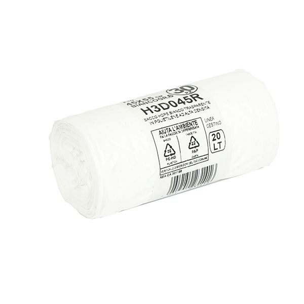  Sacco rifiuti - HDPE - 45 x 55 cm - 20 L - 15my - bianco - Bio Extrusion - conf. 30 pezzi 