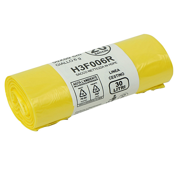  20 sacchi rifiuti 30L 50x60cm 15my HDPE giallo Bio Extrusion 