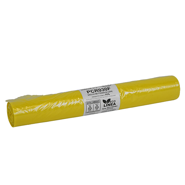  Sacco rifiuti - PCR - 72 x 110 cm - 110 L - 30 gr - giallo -Bio Extrusion - conf. 10 pezzi 