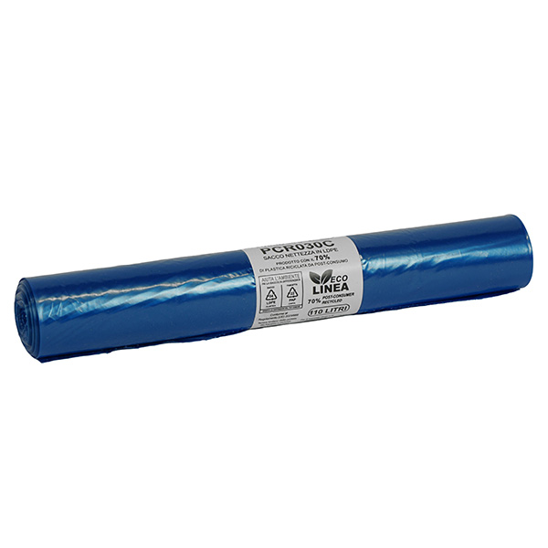  Sacco rifiuti - PCR - 72 x 110 cm - 110 L - 30 gr - azzurro -Bio Extrusion - conf. 10 pezzi 