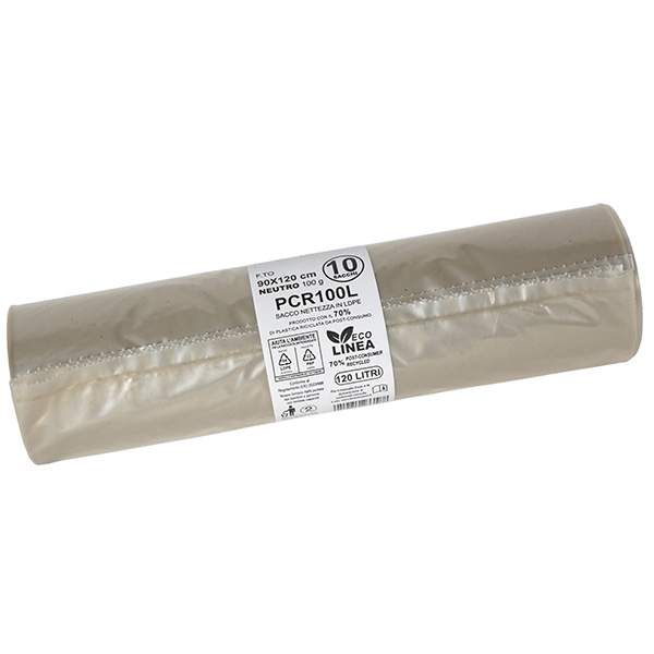  10 sacchi rifiuti PCR 120L 90x120cm 100gr neutro Bio Extrusion 