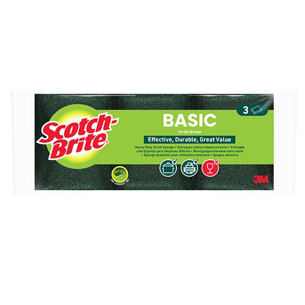  Spugna abrasiva Basic - 14,2x2,4x11,5 cm - giallo/verde - Scotch-Brite - conf. 3 pezzi 
