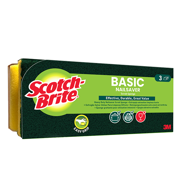  Spugna abrasiva Basic - salvadita - 14,2x2,4x11,5 cm - giallo/verde - Scotch-Brite - conf. 3 pezzi 