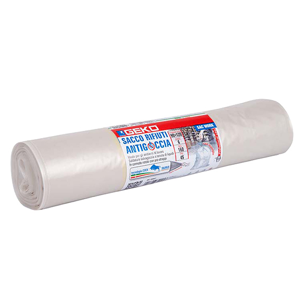  Sacchi per rifiuti - 90 x 120 cm - 160 L - 45 micron - LDPE - ambra trasparente - Geko - rotolo da 6 sacchetti 