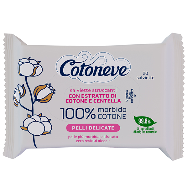  Salvietta struccante - pelli delicate - cotone - Cotoneve - conf. 20 pezzi 