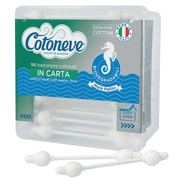  Bastoncini puliorecchie cotonati salvatimpano - Cotoneve - cofanetto da 56 pezzi 