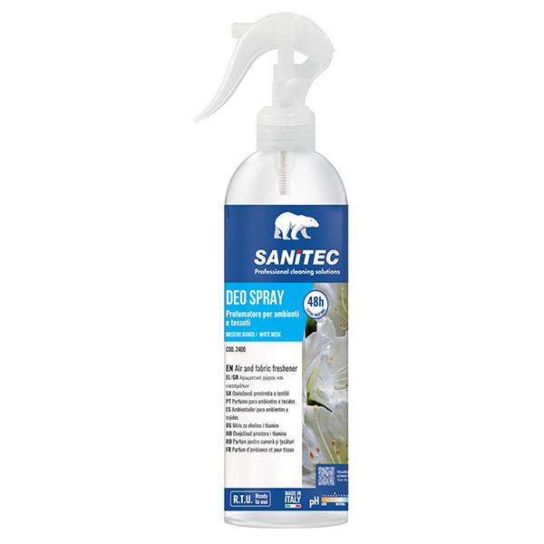  Profumatore Deo Spray - per ambienti e tessuti - trigger 300 ml - muschio bianco - Sanitec 