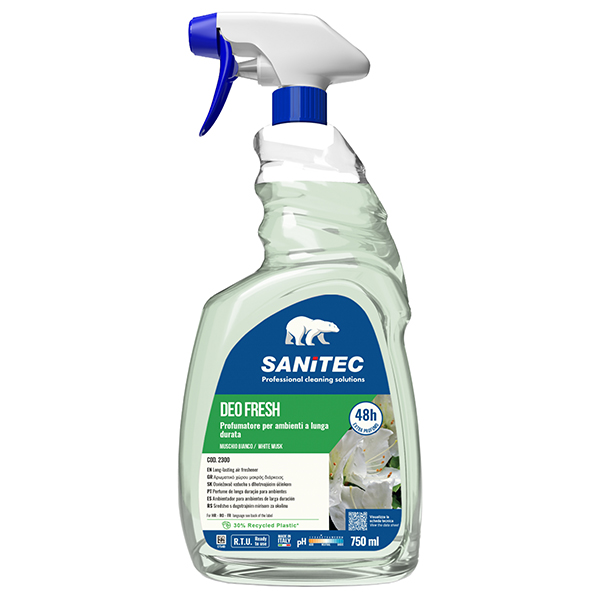  Profumatore Deo Fresh - per ambienti e tessuti - trigger 750 ml - muschio bianco - Sanitec 