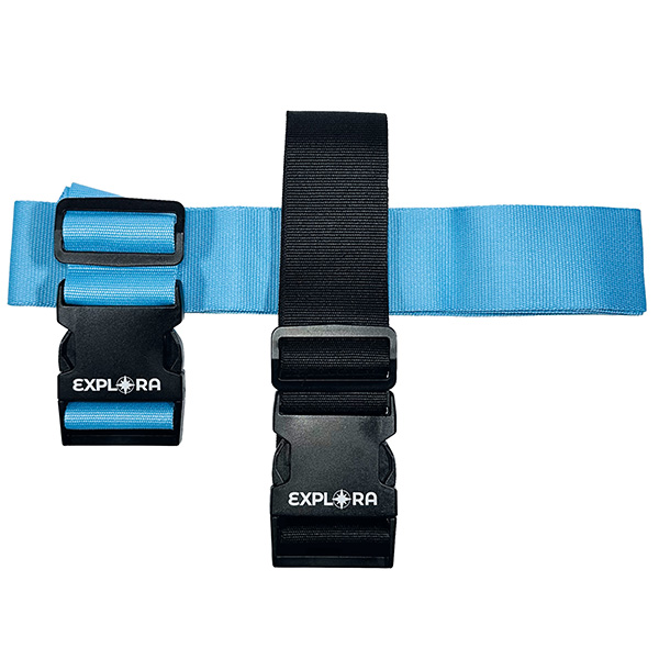  Cinghie per valigia Explora - 190 x 5 cm - azzurro nero - Lebez - set 2 pezzi 