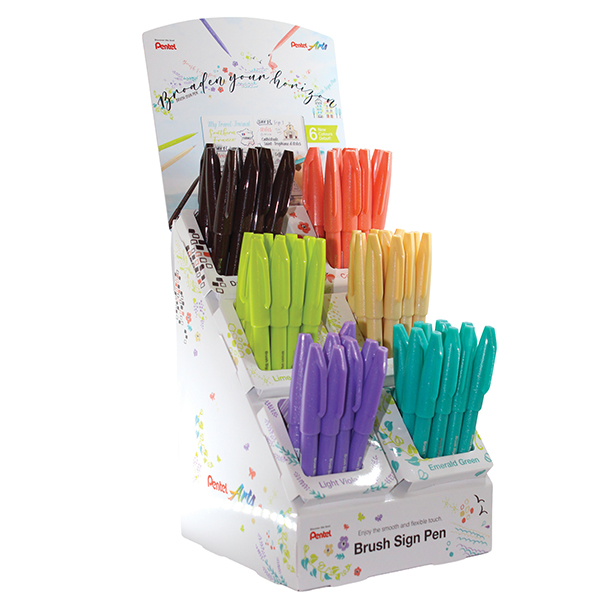  Brush Sign Pen Trendy - punta pennello - colori assortiti - Pentel - expo 60 pezzi 