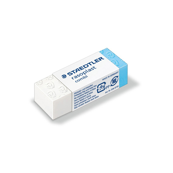  Gomma Combi Rasoplast - 43 x19 x13 mm - bianca e blu - Staedtler - conf. 30 pezzi 