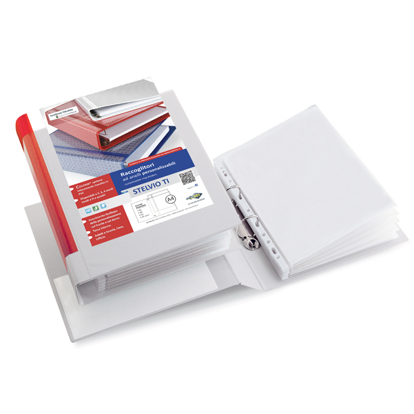  Raccoglitore personalizzabile Stelvio TI - 22 x 30 cm - 2 anelli a D 40 mm - dorso 5,5 cm - bianco - Sei Rota 