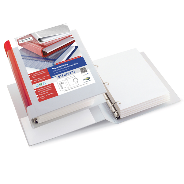  Raccoglitore personalizzabile Stelvio TI - A5 - 3 anelli a D 30 mm - dorso 4 cm - bianco - Sei Rota 