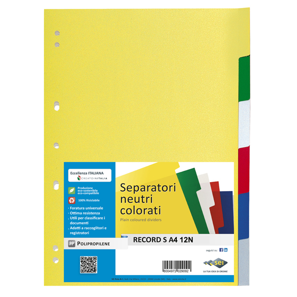  Separatore Record S - 12 tasti - PP - 21 x 29,7 cm - A4 - multicolore - Sei Rota 