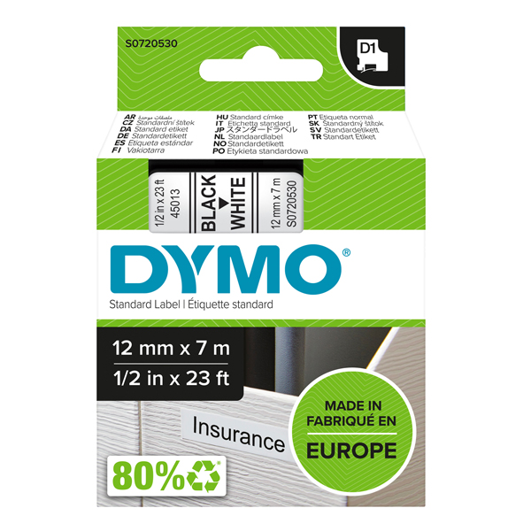  Nastro D1 standard 450130 - 12 mm x 7 mt - PL - nero/bianco - Dymo 
