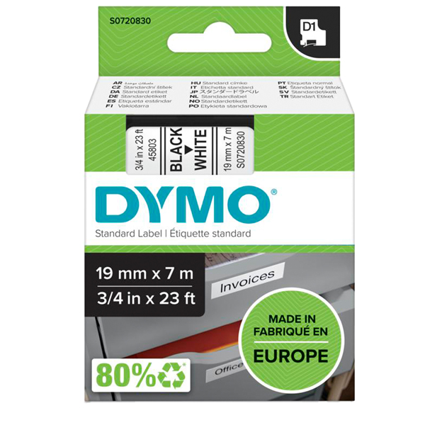 Nastro D1 standard 458030 - 19 mm x 7 mt - PL - nero/bianco - Dymo 
