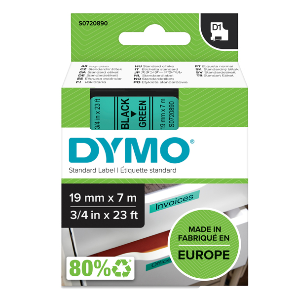 Nastro D1 standard 458090 - 19 mm x 7 mt - PL - nero/verde - Dymo 