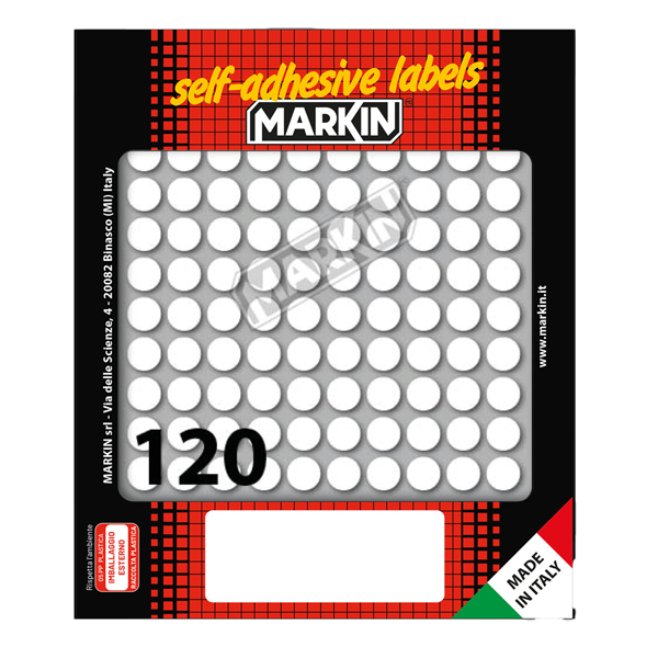  Etichette adesive tonde - in carta - permanenti - diametro 10 mm - 120 et/fg - 10 fogli - bianco - Markin 