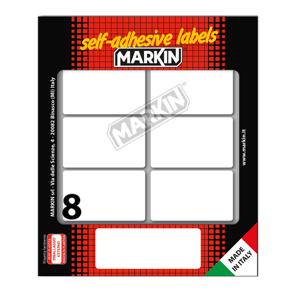  Etichette adesive - in carta - permanenti - 56 x 34 mm - 8 et/fg - 10 fogli - bianco - Markin 