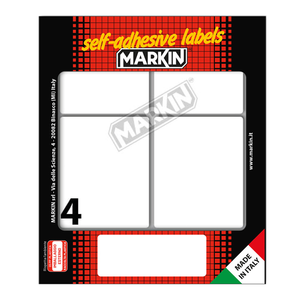  Etichette adesive - in carta - permanenti - 70 x 56 mm - 4 et/fg - 10 fogli - bianco - Markin 
