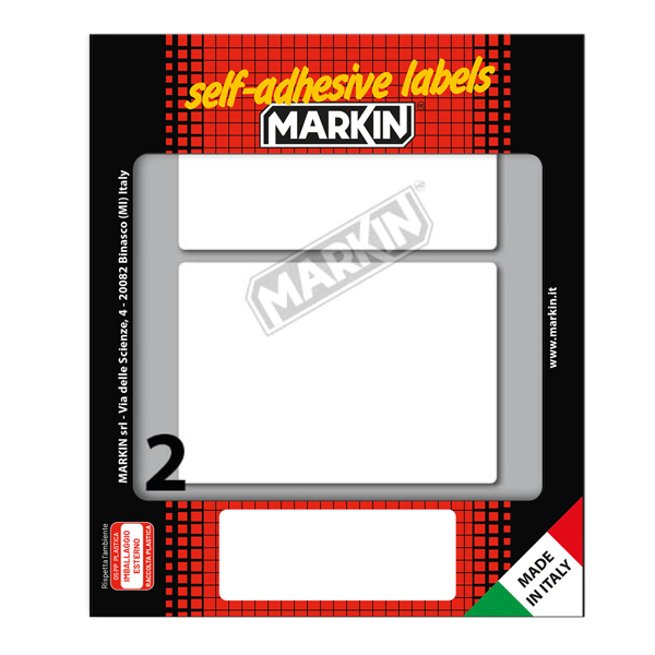  Etichette adesive - in carta - permanenti - 95 x 66 mm - 2 et/fg - 10 fogli - bianco - Markin 