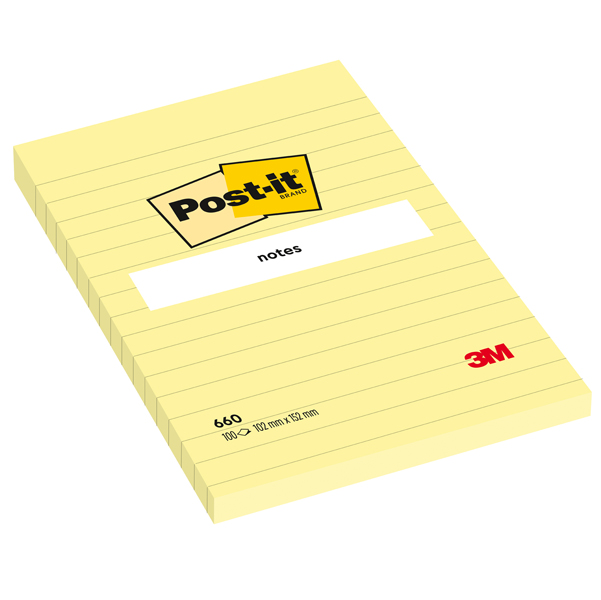  Blocco foglietti - 660 - a righe - 102 x 152 mm - giallo Canary - 100 fogli - Post-it 