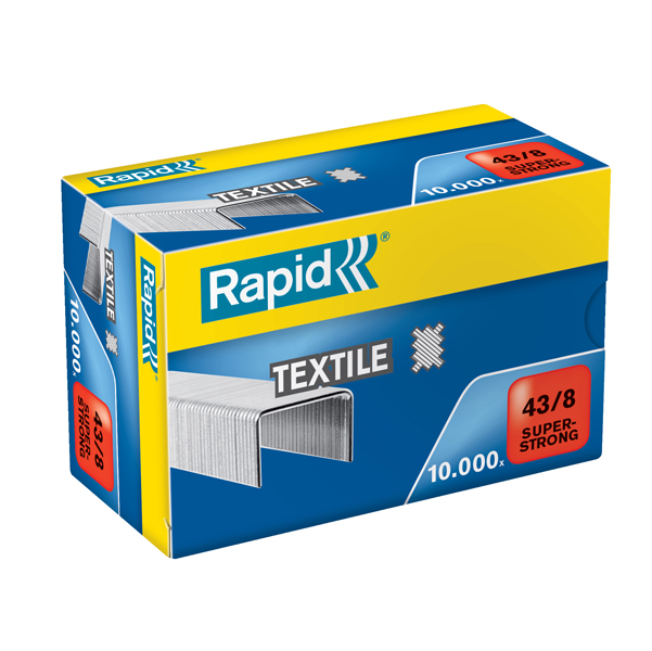  Punti Rapid Super Strong Textile - 43/8 - acciaio zincato - per tessuti - metallo - Rapid - conf. 10000 pezzi 