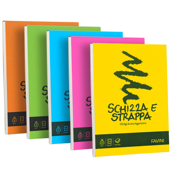  Blocco Schizza &amp; Strappa - A4 - 210 x 297mm - 50gr - 150 fogli - Favini 